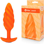 Оранжевый анальный плаг для носки  b-Vibe Swirl