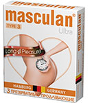 Оранжевая коробка средств контрацепции с пролонгирующим эффектом Masculan Ultra Long Pleasure