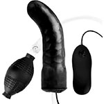 Надувной фаллос с вибрацией Lux Fetish 6 Inflatable Vibrating Curved Dildo в черном цвете