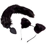 Обруч с ушками и анальная пробка с черным хвостом Bad Kitty Pet Play Plug & Ears
